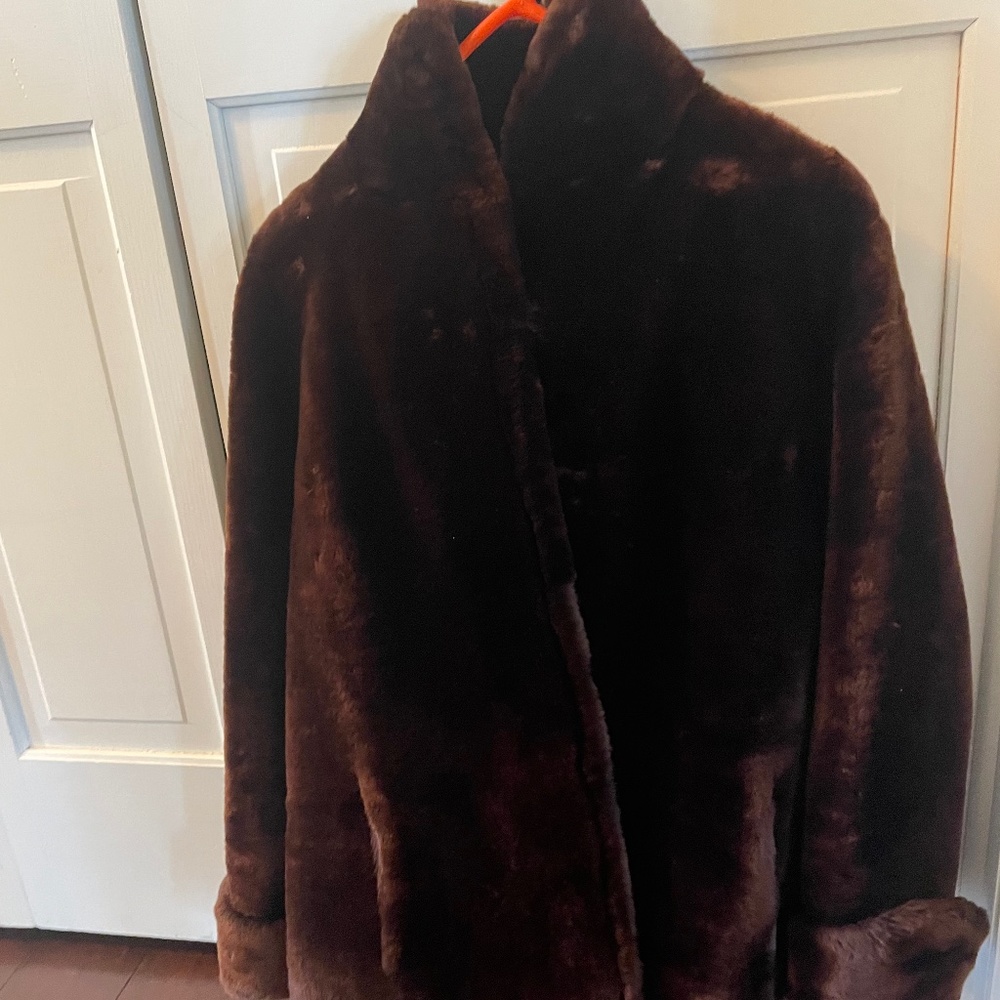 Vintage chocolate brown mouton coat